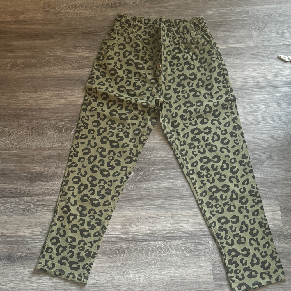 Green Leopard Print Pants